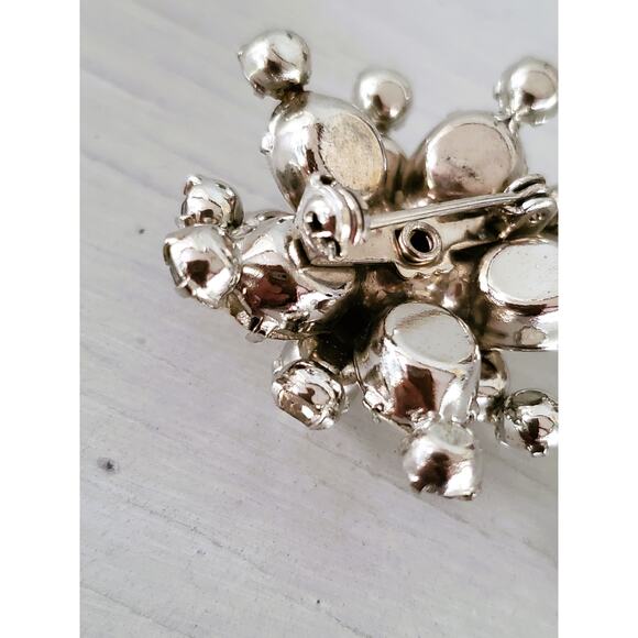 Vintage Mini Floral Clear Rhinestone Dome Brooch - Picture 5 of 6